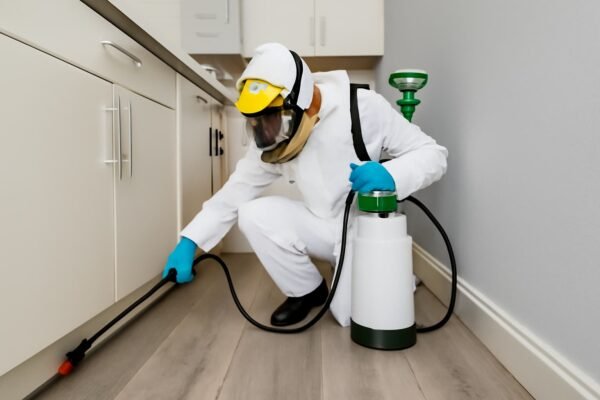 فريق محترف يرش المبيدات في أماكن صعبة الوصول للتخلص من الحشرات