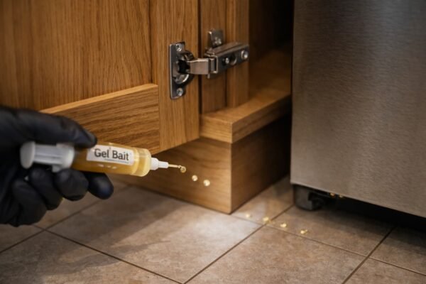 تطبيق جل طُعم كنقاط صغيرة داخل مفصل خزائن المطبخ