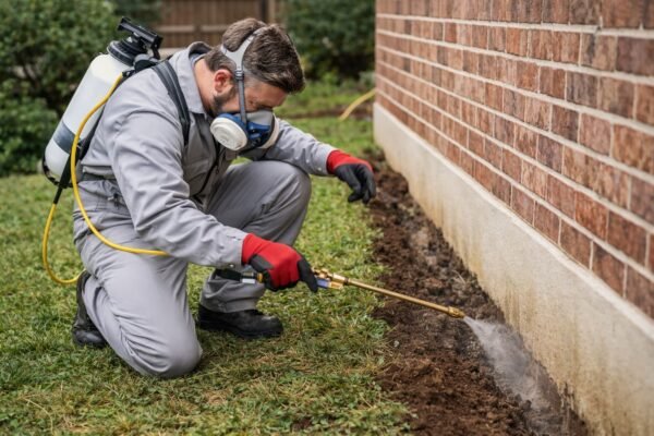 معالجة تربة حول أساسات منزل بمبيد حشري