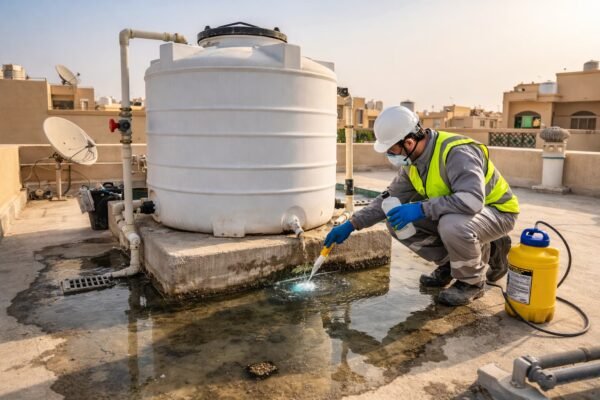 فحص مياه راكدة حول خزان سطح