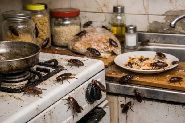 انتشار الصراصير في مطبخ منزل بالمرقاب
