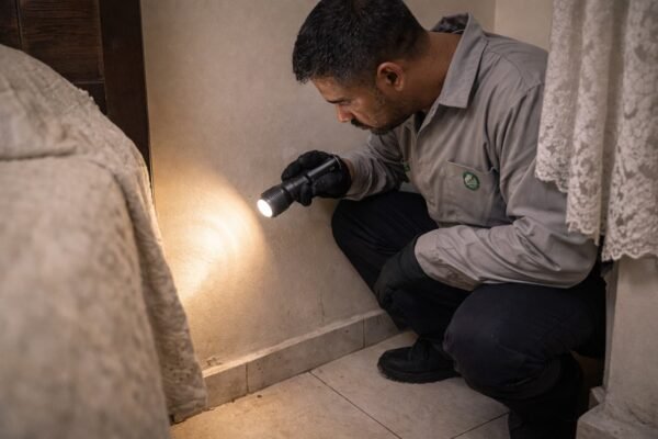 فحص أماكن اختباء الحشرات في منزل بالمرقاب