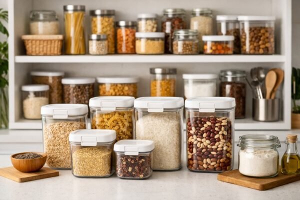 مطبخ منظم مع صناديق محكمة للحبوب