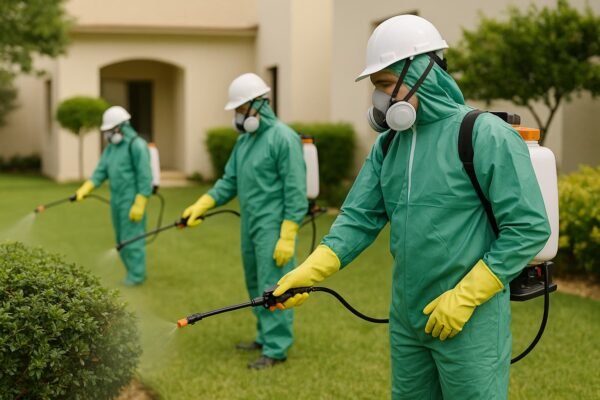 رش مبيدات آمنة في حديقة منزلية