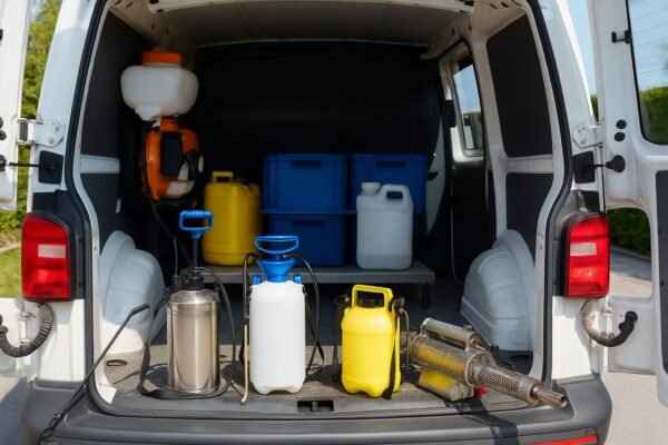 أدوات مكافحة حشرات داخل سيارة خدمة بالكويت