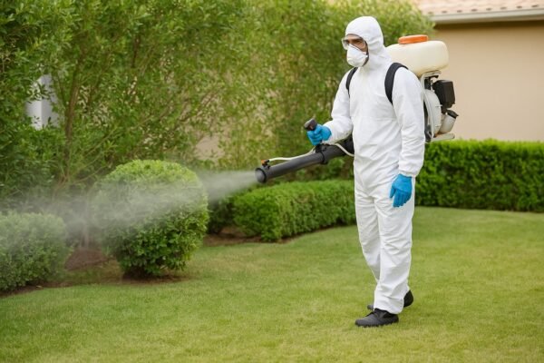 فني يستخدم جهاز رش خارجي لمكافحة البعوض