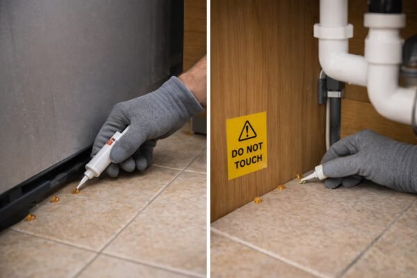 تطبيق جل طعوم للصراصير خلف الثلاجة وتحت الحوض