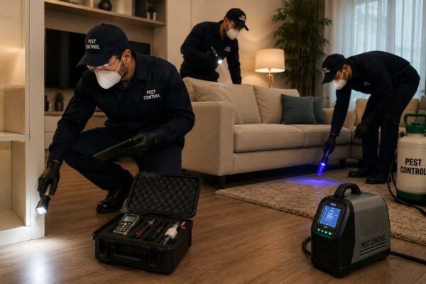 فريق فحص مكافحة الحشرات داخل المنزل